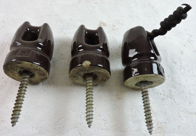 Lot of 3 Vintage Brown Insulators Antique PP Inc. (PP 1929) Porcelain Glazed