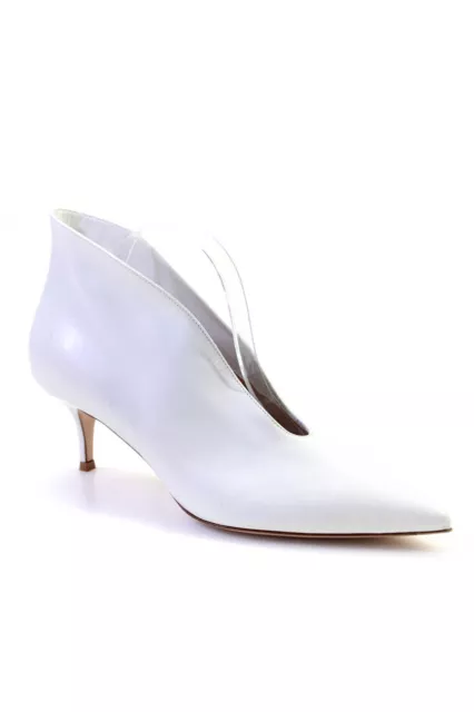 Gianvito Rossi Womens Pointed Toe Stiletto Slip On Booties Pumps White Size 10.5