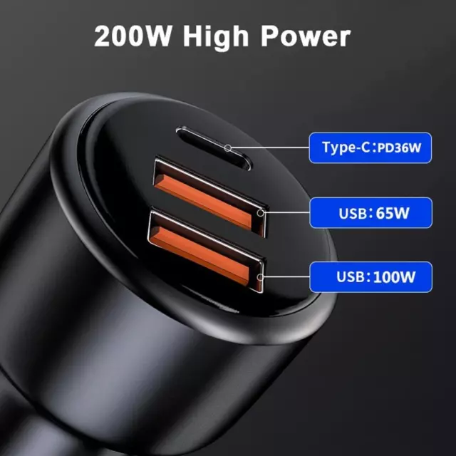 200W Dual USB + Type-C Car Charger PD3.0 Super Fast with Display`~ Charging 9CF9