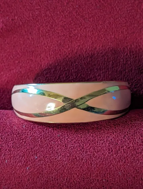 Vintage Pink Gold Tone Enameled Cuff Bracelet
