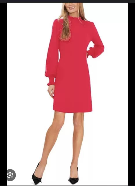 CeCe women's Mock Neck Long Sleeve Fit & Flare Sweater Dress -Small - Hot Pink.