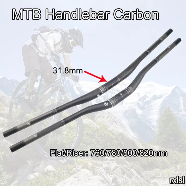 31.8 MTB Handlebar Carbon 760/780/800/820mm Flat/Riser Handle Bars for Cycling
