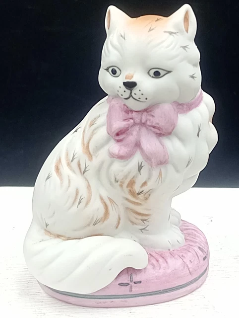 Figurine Miniature Chat En Céramique - Franklin Mint 1988 - Vintage - Blanc