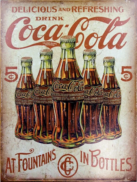 Coca Cola 'Ice Cold' Retro Metal Wall Plaque - 15x20cm (6x8") Vintage Pub Bar Cafe Sign