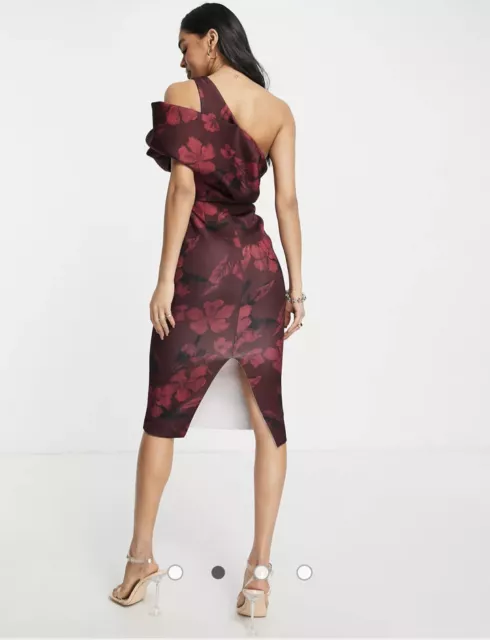 Asos design peekaboo red  floral tuck midi pencil dress in print size 4 NWT 2