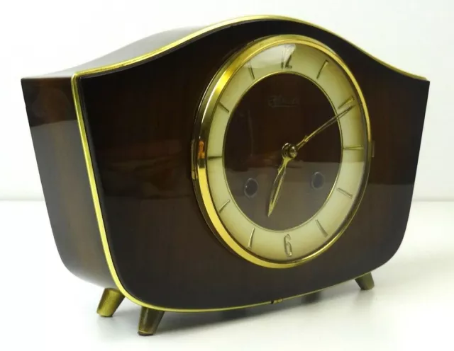 Rare Original 60S German Mid Century Teak Desk  Mantel Chimny Clock By Hermle