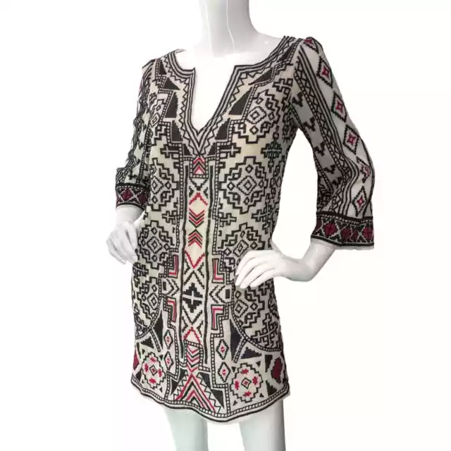 Alice + Olivia A+O Women Size XS Lowell Embroidered Caftan Shift Dress Geometric