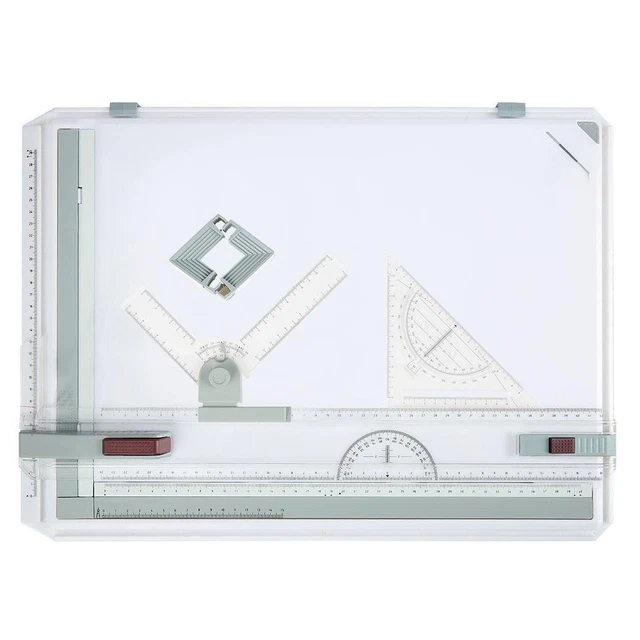 Zeichenbrett Zeichenplatte Reißbrett A3 + Lineal Winkelmesser Set Multifunktion