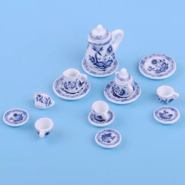 1/12th Dining Ware Chinese Style Ceramic Tea Set For Dolls House Miniatures Blue