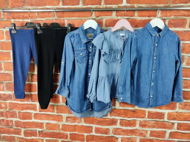 Girls Bundle Age 5-6 Years Next River Island Leggings Blue Denim Shirts 116Cm