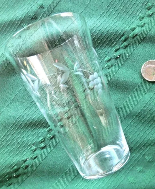 Old drinking glass with etched grapes circa early 1900'a