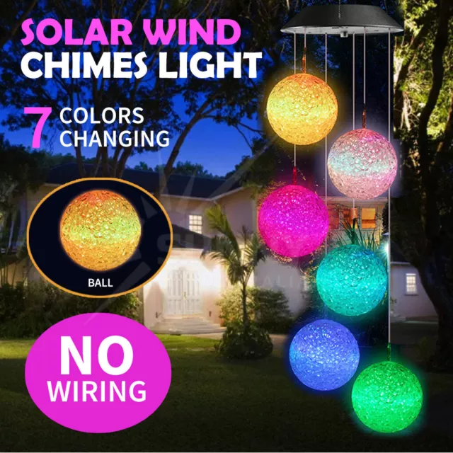 Solar Powered LED Light Hanging Wind Chimes Colour Changing Garden Outdoor Decor