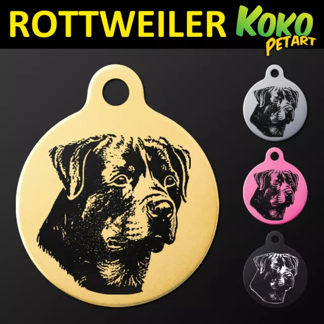 Rottweiler Rotty Round Pet Dog Puppy ID Tag Personalised Engraved Aluminium