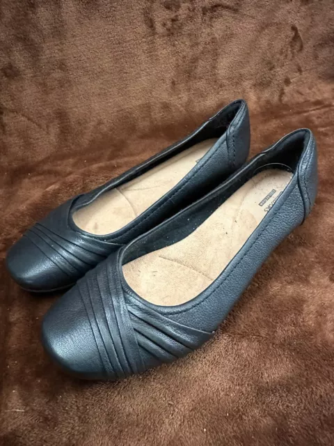 CLARKS ALBURY PIXIE black leather Ballet Flats UK 7D 18.95