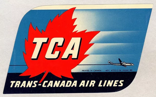 Tca Trans - Canada Airlines - Airline Luggage Label 1950'S