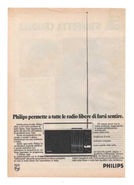 Pubblicità Advertising Werbung Italian Clipping 1977 Philips Radio Libere