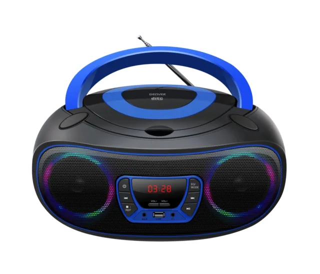 CD-Player mit Discolicht Radio USB Bluetooth MP3 AUX Denver TCL-212BT blau