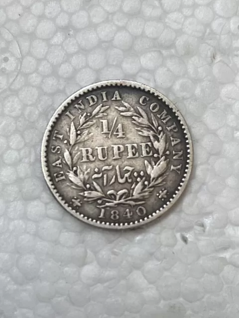 1840 Victoria Silver Quarter 1/4 Rupee India Nice Condition