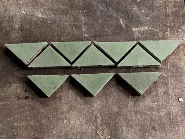 Antique Victorian Maw & Co 2” Green triangle Encaustic Floor Tiles Reclaimed