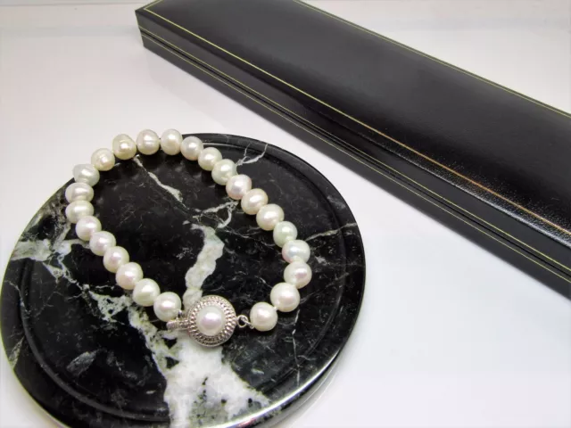 White real freshwater pearl designer clasp bracelet & necklace gift boxed 3