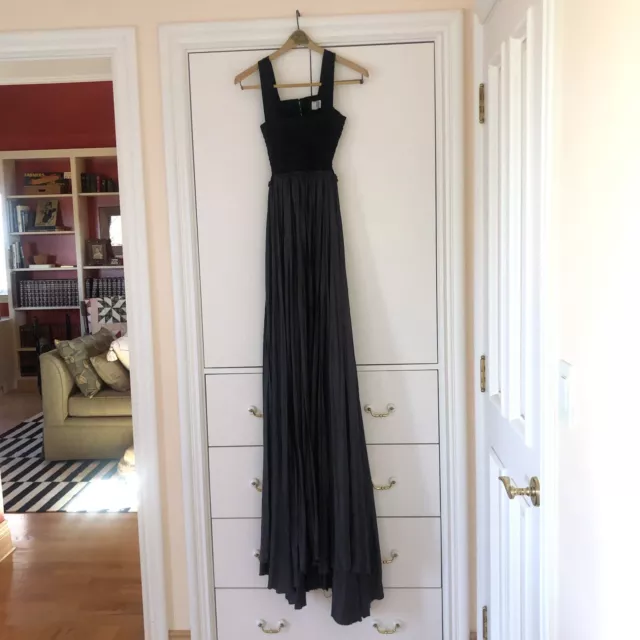 Alc Womens Long Black/Slate Pleated Upper Bralette Dress One Size Stretchy-Gorg!