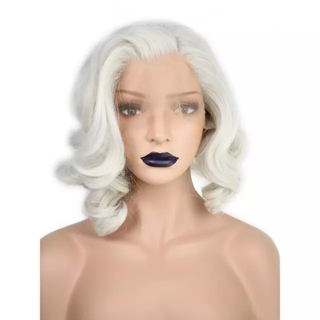 White Short Bob Synthetic Lace Front Wig Wavy Natural Wave Women's Hair Wigs