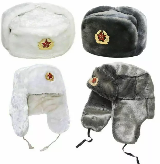 Cappello da caccia russo con distintivo sovietico pelliccia sintetica Ushanka cappello a lembo cosacco caldo