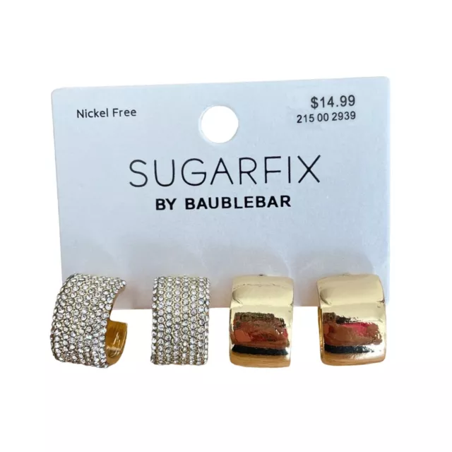 Sugarfix by Baublebar Womens Gold Cyrstal Hoop Earring Set 2pc NEW