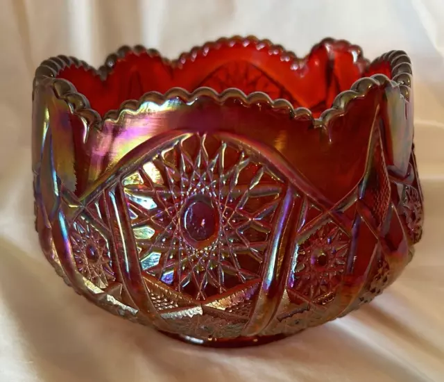 Vintage Indiana Red Heirloom Sunset Carnival Glass Sawtooth Edge Bowl