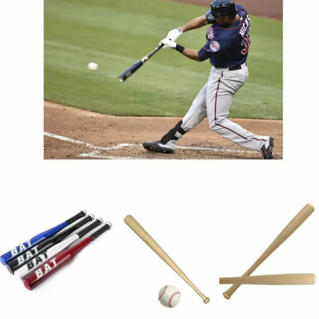 Heavy Duty Wooden Baseball Bat Ball and Gloves Outdoor Sports Fun Set 24" Size