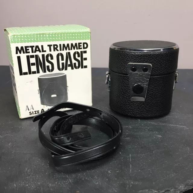 Estuche de lente recortada de metal talla A se adapta a una lente de f/35 mm + caja y correa - vintage de lote antiguo