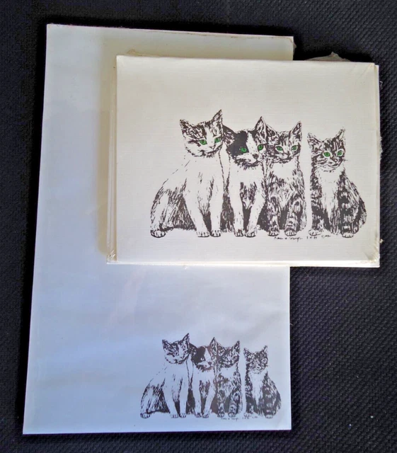 Kitten Cat Lineup 2 Piece Set-Notepad, 6 Blank Notecards & Linen Envs New
