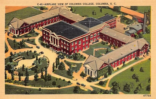 Postcard SC: Aerial View, Columbia College, South Carolina, Linen, Unposted