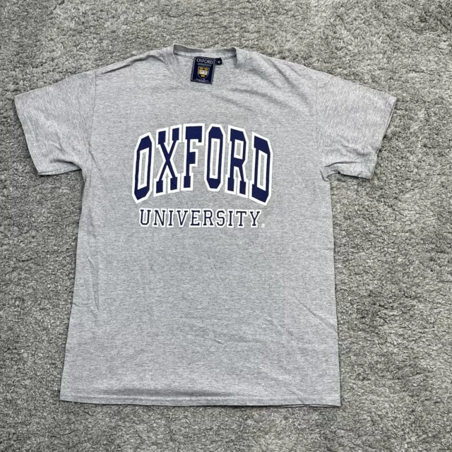 VTG Oxford University Shirt Mens Medium Crew Neck Gray Short Sleeve Distressed