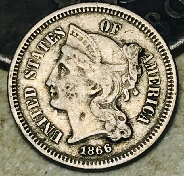 1866 Three Cent Nickel Piece 3C Ungraded Choice Civil War Era US Coin CC18171