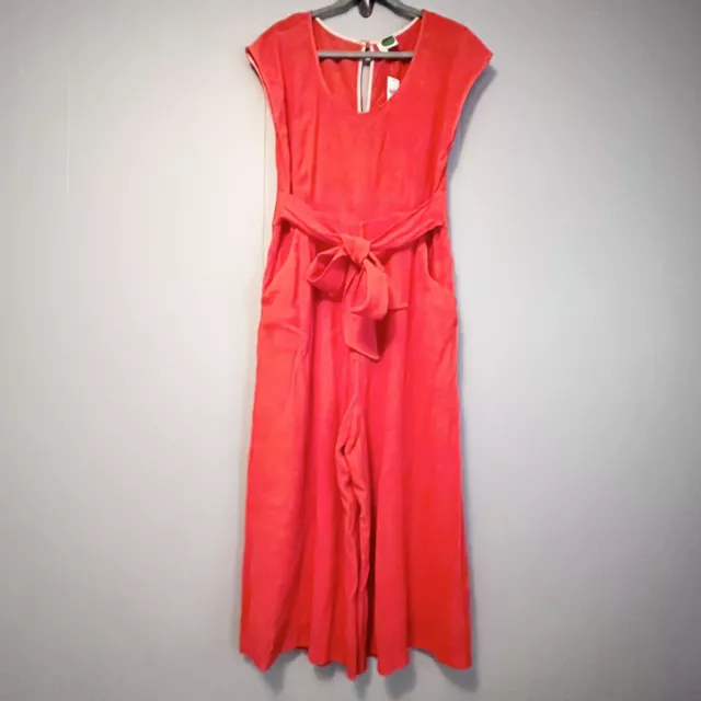 ANTHROPOLOGIE SLEEVELESS RED Jumpsuit Women’s Size 14 Self Belted ...