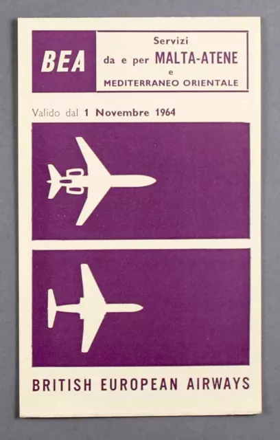 Bea British European Airways Italy Issue Malta Greece Timetable November 1964