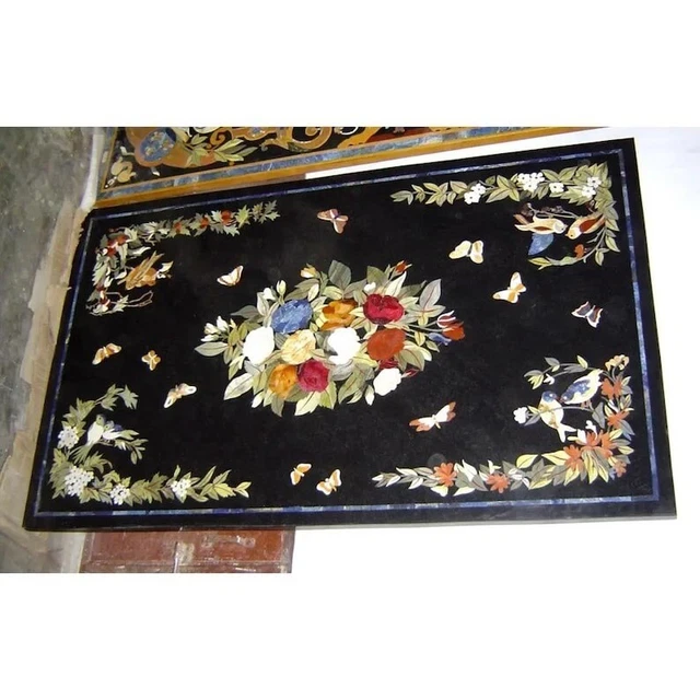 Handmade Table, Black Marble Coffee Inlay Table Top, Dining Table, Kitchen Table