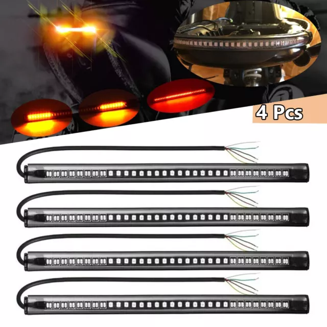 4Pcs Motorcycle 48 LED Turn Signal Tail Brake Stop Running Light Strip Universal 3