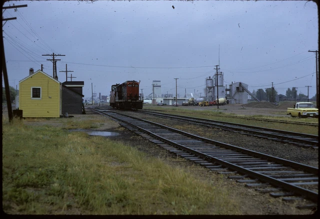 MB6-145 Original Colour Slide Canadian National EMD GP9 #4311 at Estevan SK 1974