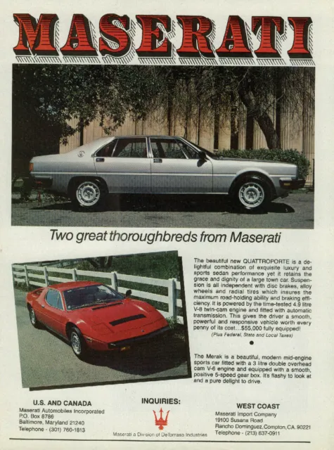 Two great thoroughbreds from Maserati ad 1981 Quattroporte & merak