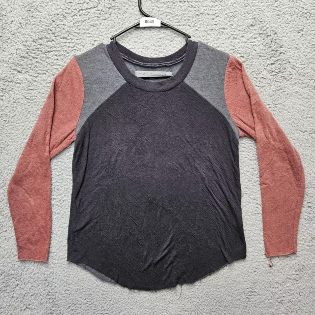 Raquel Allegra T-Shirt Womens Size 0 Black Red Long Sleeve Raw Hem