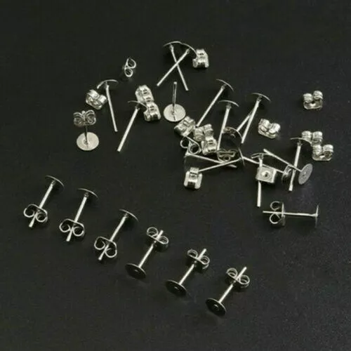 100 Earring Earring Posts Pad Studs Flat Fashion Hypoallergenic Pairs 8mm 6mm