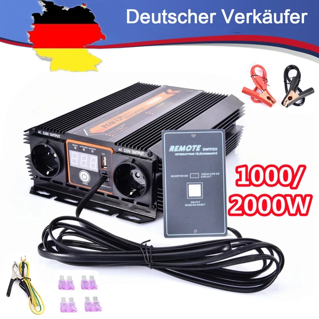 Spannungswandler 1000W 2000W Sinus Wechselrichter DC 12V auf AC 220V Inverter