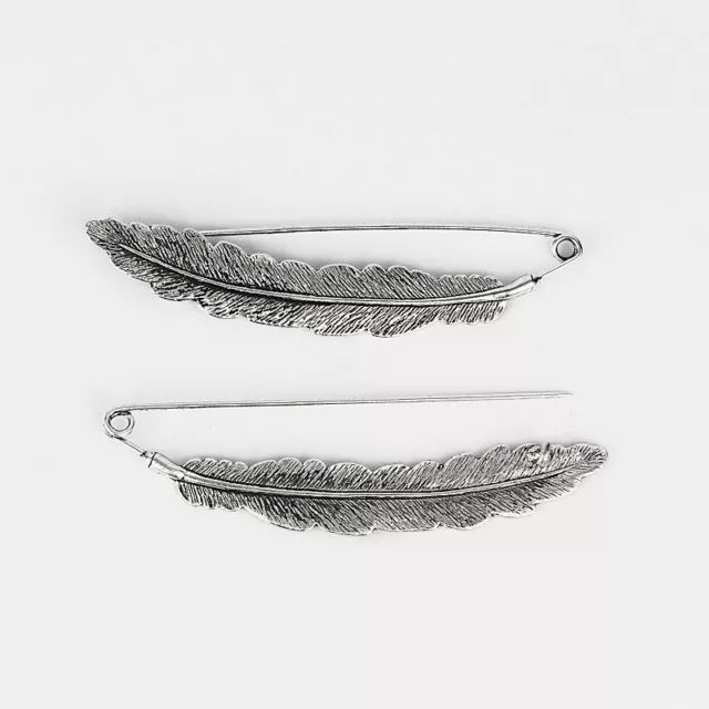 2 Antique Silver Large Feather Durable Strong Metal Kilt Scarf Brooch Safety Pin