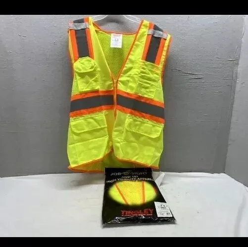 Safety Vest High Visibility Solid Mesh Two Tone Zipper 8 Pockets Small Medium