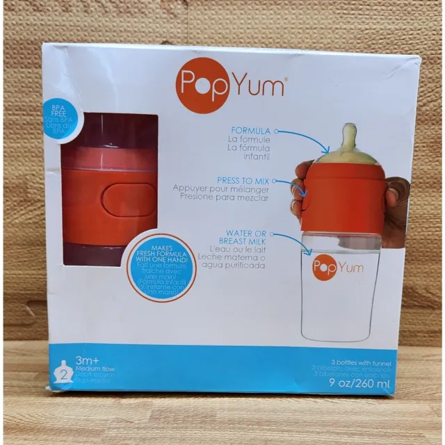 PopYum 9 oz Anti-Colic Formula Making/Mixing / Dispenser Baby Bottles, 3-Pack