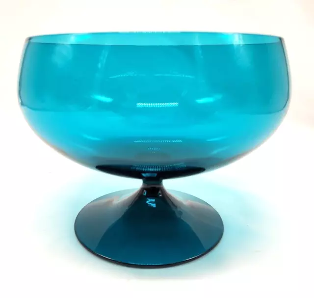 Vintage Turquoise Art Glass Candy Bowl on Pedestal - 18cm diameter