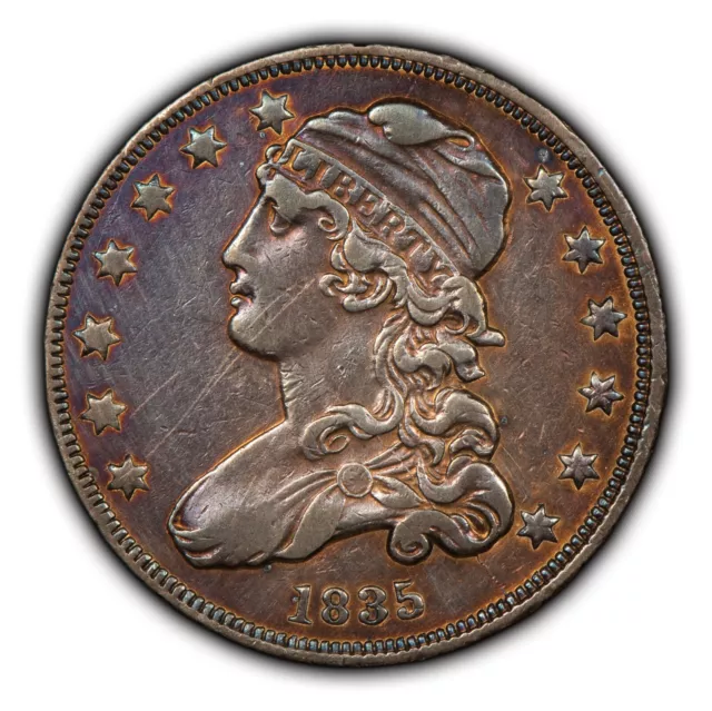 1835 25c Capped Bust Silver Quarter - Colorful Toning - AU - SKU-B3087
