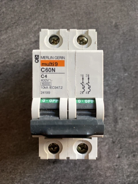 Disjoncteur Bipolaire Merlin Gerin C60N C2 - Réf. 24197, Occasion En état Fonctionnel